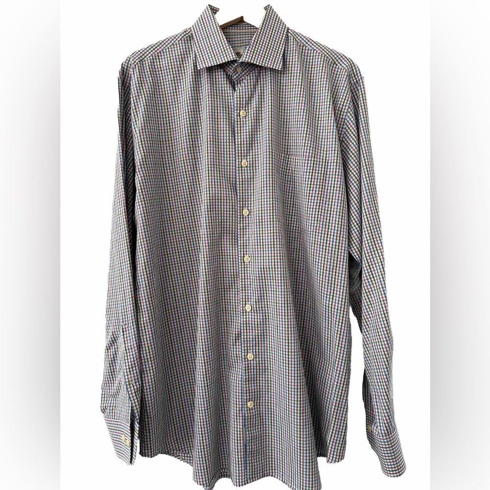 Peter Millar Cotton Plaid Crown Finish Button Up Size Large